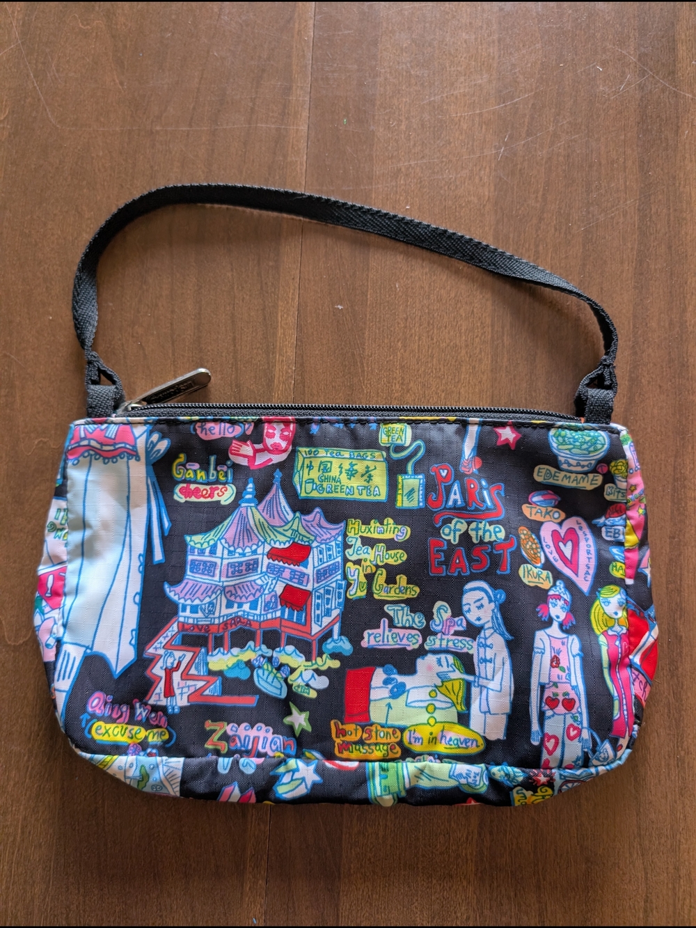 Lesportsac Colorful Tokyo Print Wristlet Pouch - Black Multicolor